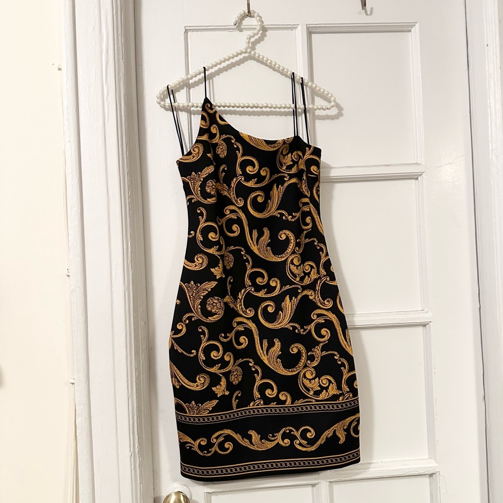 Guess one should black and gold dress
